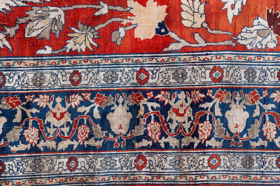 19th Century Persian Tabriz Silk Red and Navy Blue Rug BB6781