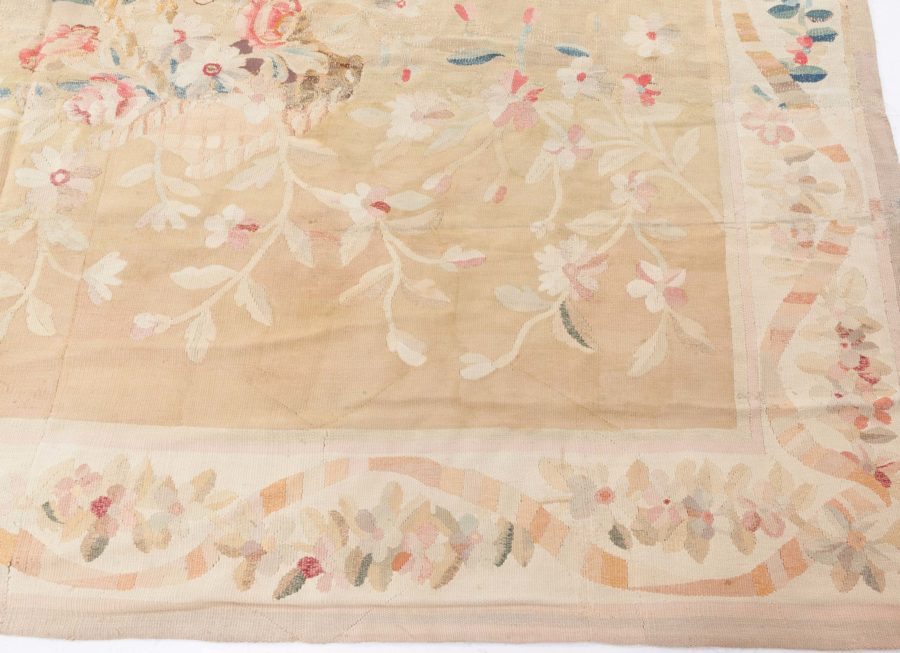 Oversized Antique French Aubusson Yellow Handmade Wool Carpet BB6784