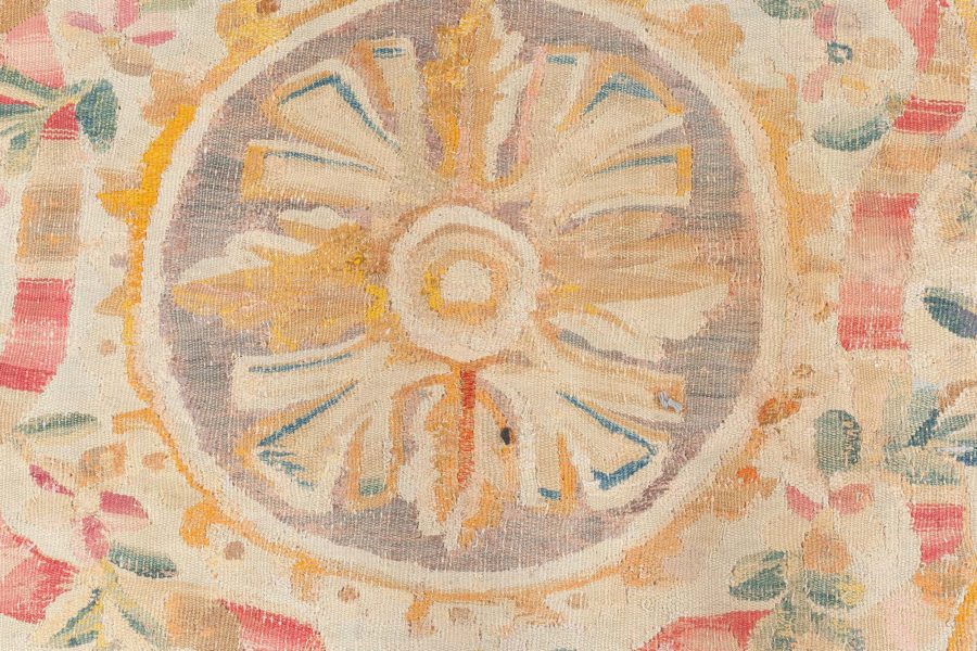 Oversized Antique French Aubusson Yellow Handmade Wool Carpet BB6784