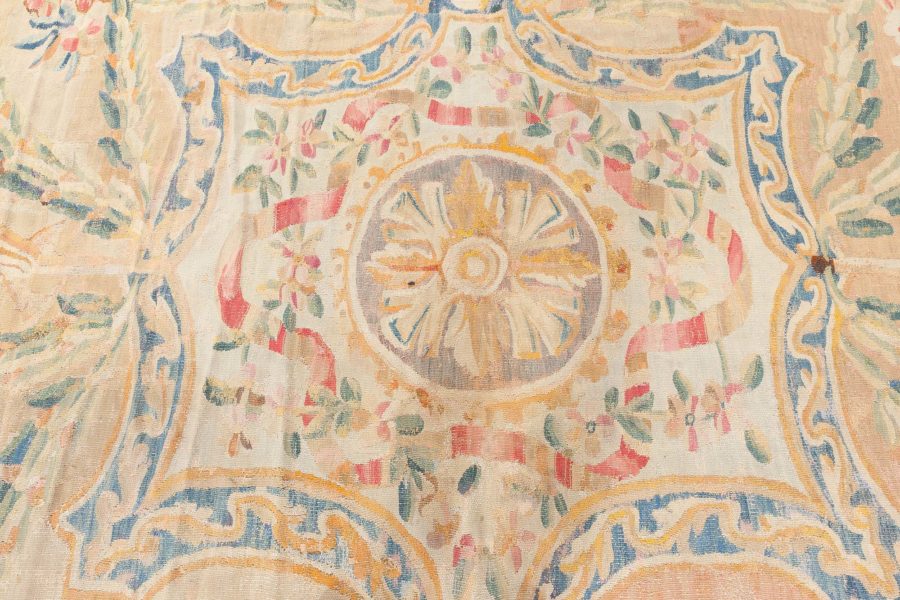 Oversized Antique French Aubusson Yellow Handmade Wool Carpet BB6784