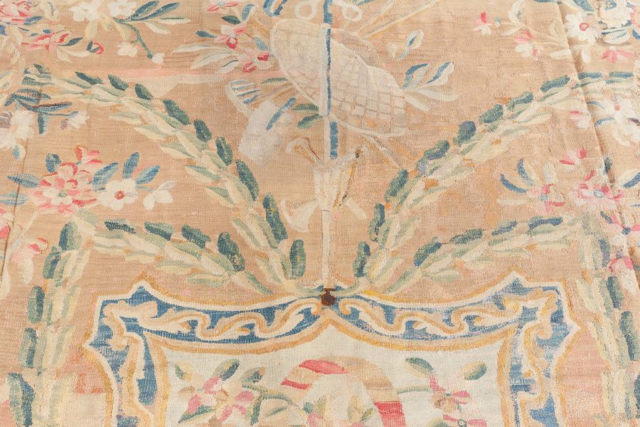 Oversized Antique French Aubusson Yellow Handmade Wool Carpet BB6784