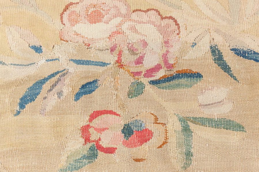 Oversized Antique French Aubusson Yellow Handmade Wool Carpet BB6784