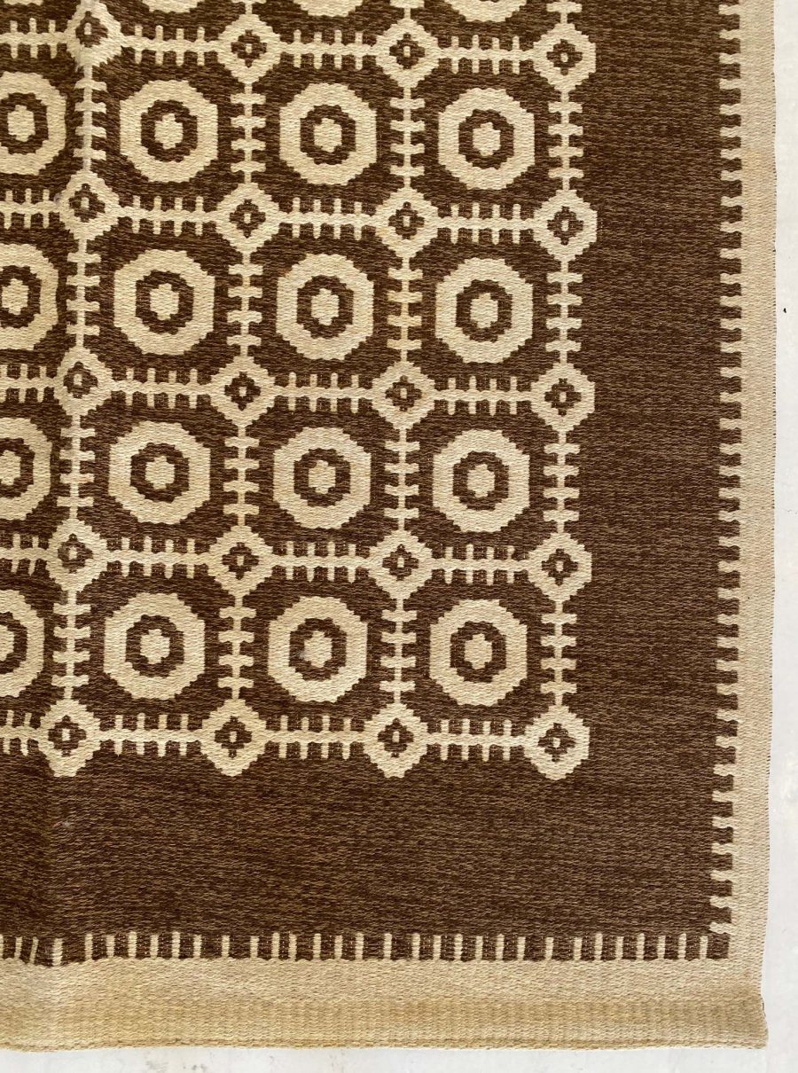 Mid-20th Century Reversible Geometric Brown, Ivory Scandinavian Flat-Weave Rug BB6787