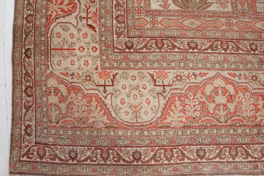 Antique Persian Tabriz Copper, Terracotta and Ivory Hand Knotted Wool Rug BB6794