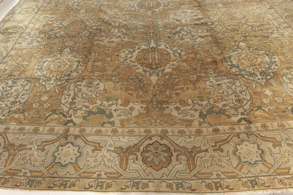 Oversized 19th Century Indian Agra Botanic Hand Knotted Wool Rug BB6797