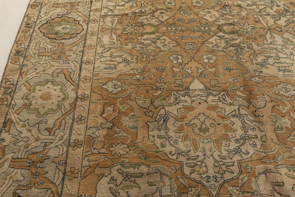 Oversized 19th Century Indian Agra Botanic Hand Knotted Wool Rug BB6797