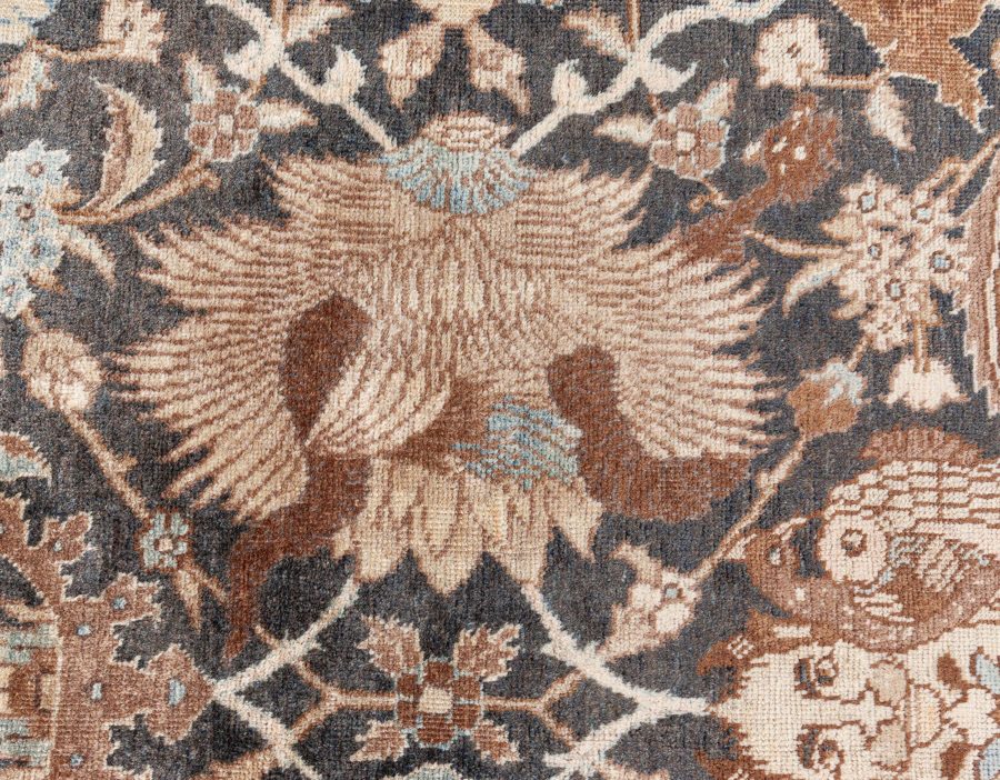 19th Century Persian Tabriz Dark Brown, Beige and Blue Handwoven Wool Rug BB6800