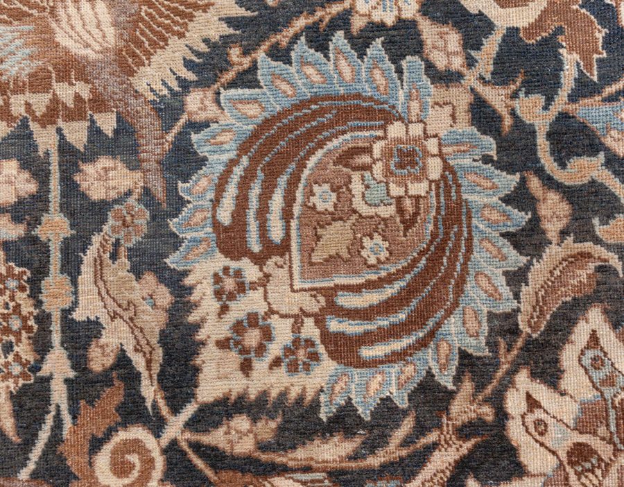 19th Century Persian Tabriz Dark Brown, Beige and Blue Handwoven Wool Rug BB6800
