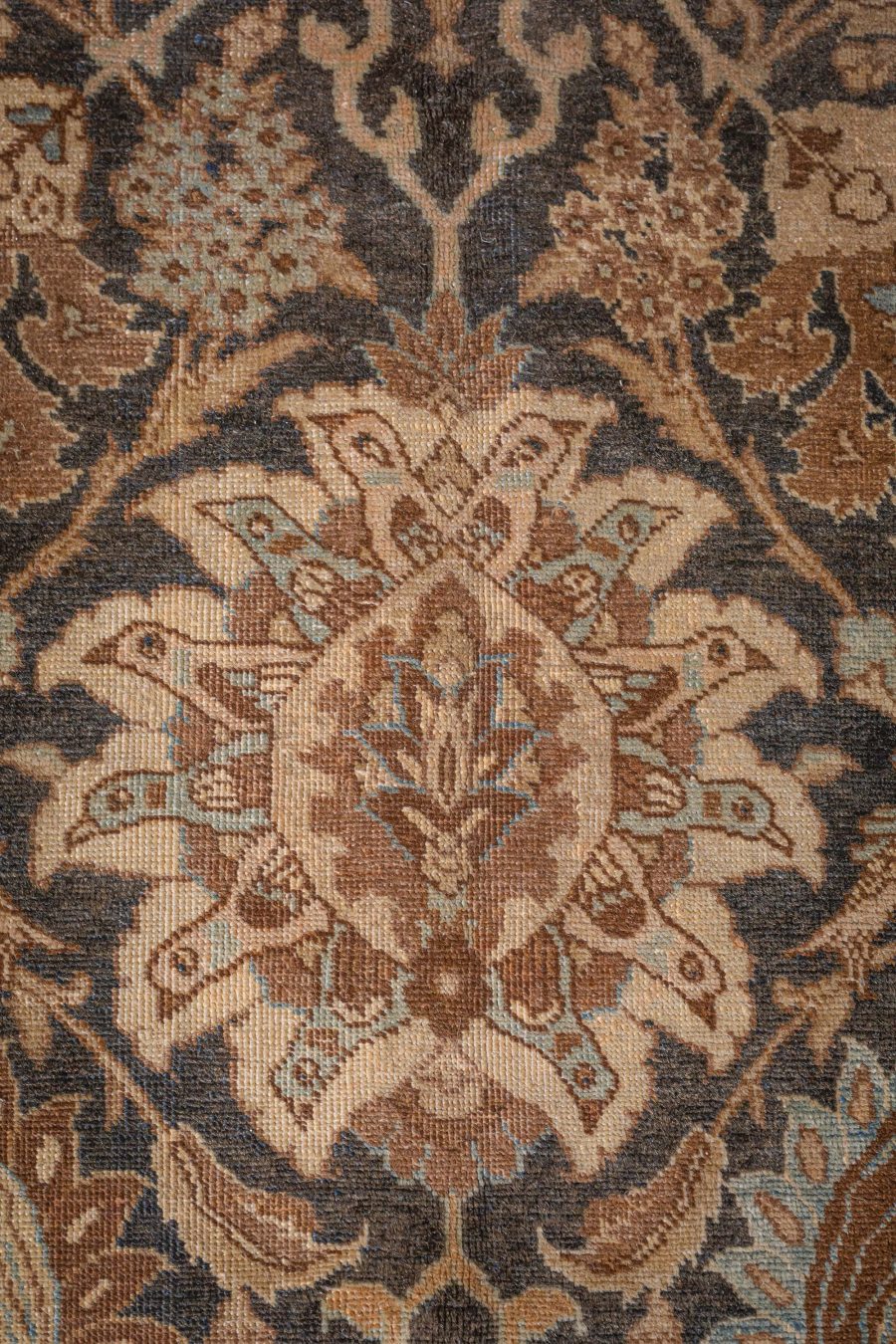 19th Century Persian Tabriz Dark Brown, Beige and Blue Handwoven Wool Rug BB6800