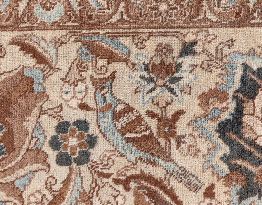 19th Century Persian Tabriz Dark Brown, Beige and Blue Handwoven Wool Rug BB6800