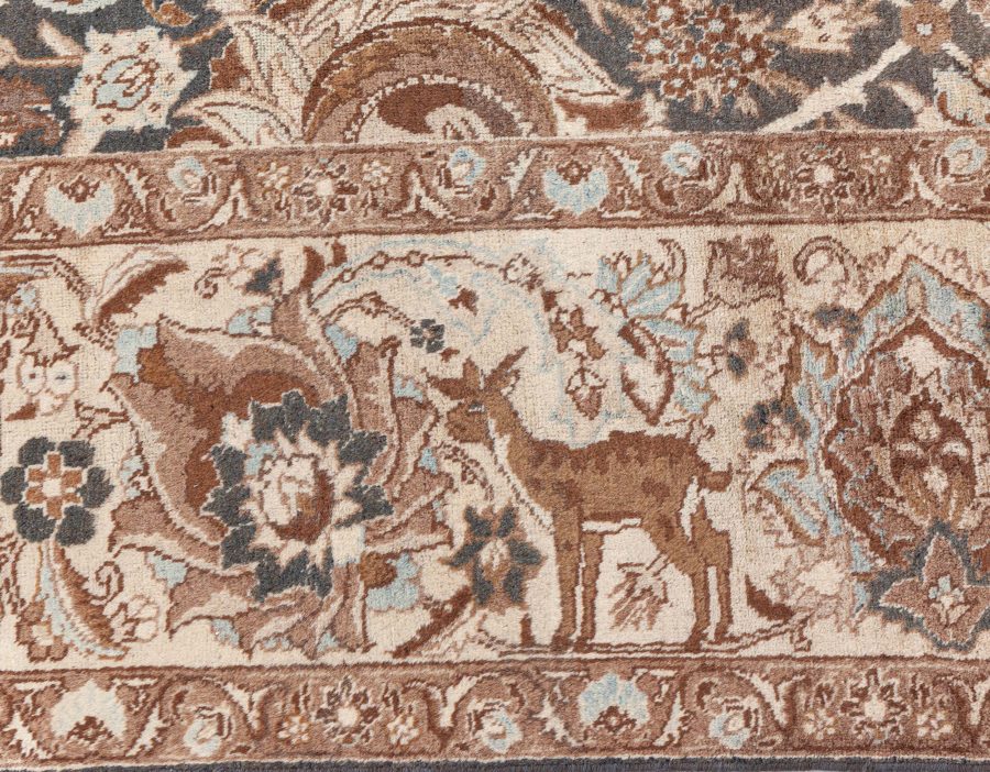 19th Century Persian Tabriz Dark Brown, Beige and Blue Handwoven Wool Rug BB6800