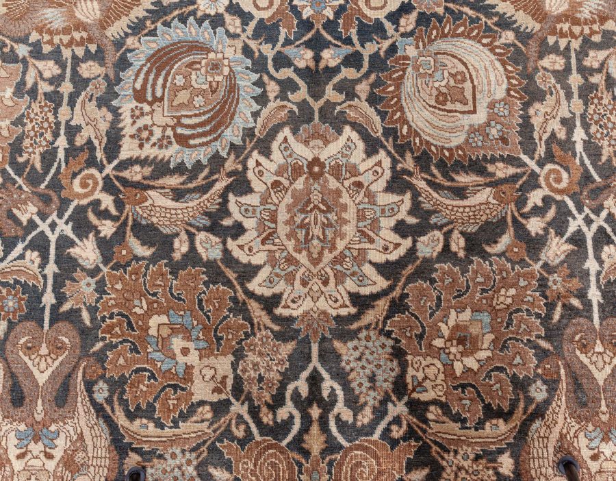19th Century Persian Tabriz Dark Brown, Beige and Blue Handwoven Wool Rug BB6800
