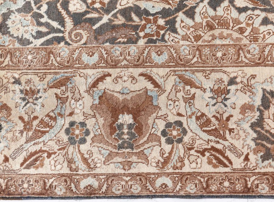 19th Century Persian Tabriz Dark Brown, Beige and Blue Handwoven Wool Rug BB6800