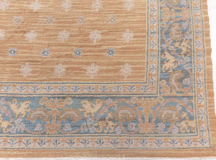 Vintage Spanish Light Brown and Blue Handwoven Wool Rug BB6802