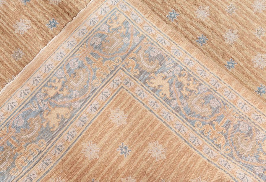 Vintage Spanish Light Brown and Blue Handwoven Wool Rug BB6802