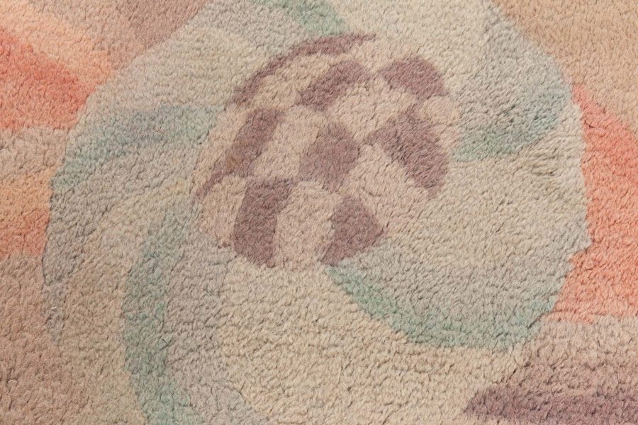 One-of-a-kind Vintage French Art Deco Handmade Wool Rug BB6806