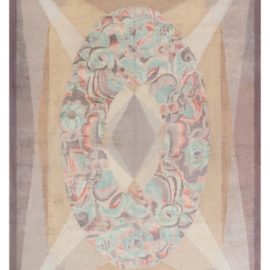 Vintage French Art Deco Floral Light Beige Hand-Knotted Wool Rug BB6806