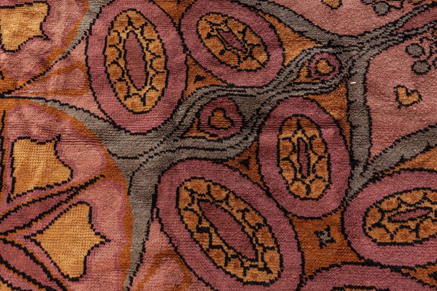 Viennese Secessionist Violet, Blue, Yellow, Brown Floral Hand Knotted Wool Rug BB6844