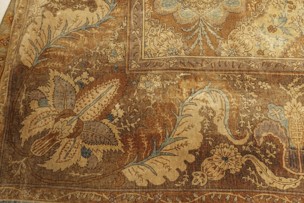 Antique Indian Bold, Floral, Brown, Blue and Gray Rug BB7179