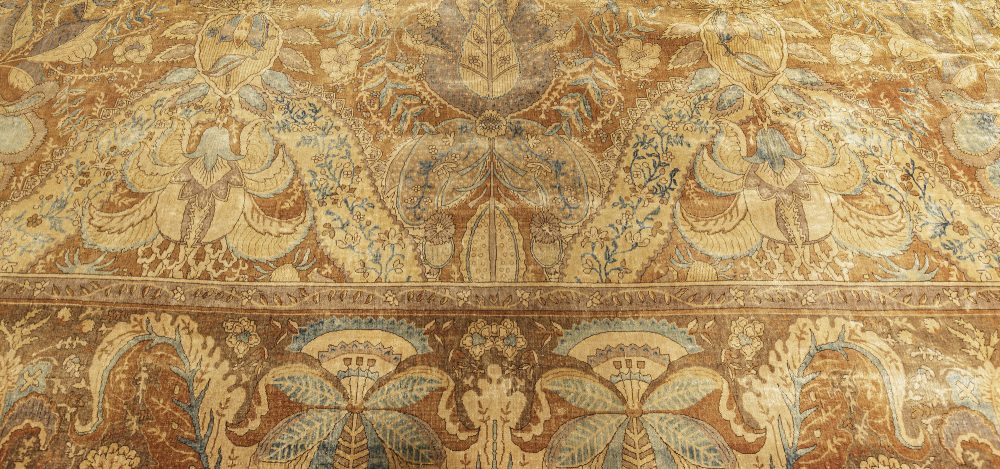 Antique Indian Bold, Floral, Brown, Blue and Gray Rug BB7179