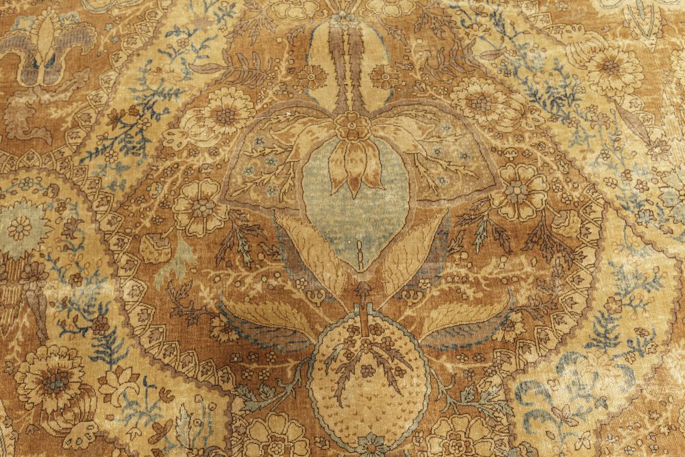 Antique Indian Bold, Floral, Brown, Blue and Gray Rug BB7179