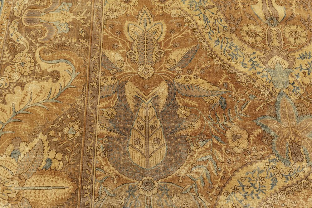 Antique Indian Bold, Floral, Brown, Blue and Gray Rug BB7179
