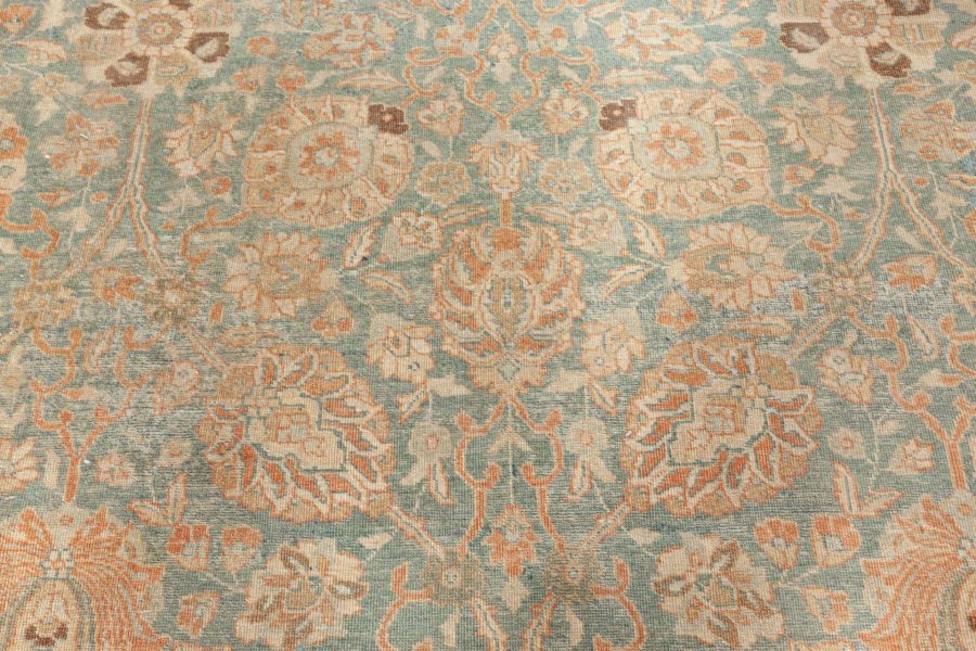 Authentic 19th Century Persian Tabriz Botanic Orange Grey-Blue Handmade Carpet BB7215