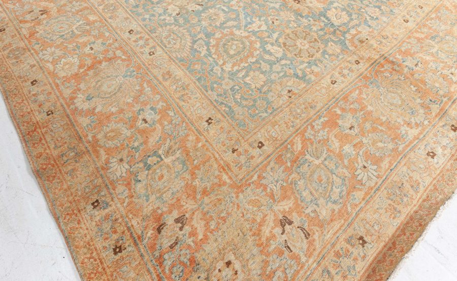 Authentic 19th Century Persian Tabriz Botanic Orange Grey-Blue Handmade Carpet BB7215