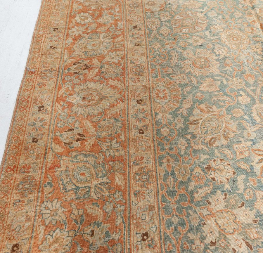 Authentic 19th Century Persian Tabriz Botanic Orange Grey-Blue Handmade Carpet BB7215