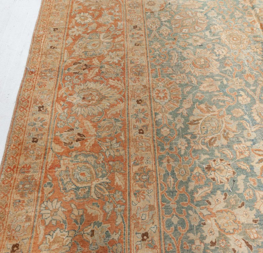 Authentic 19th Century Persian Tabriz Botanic Orange Grey-Blue Handmade Carpet BB7215