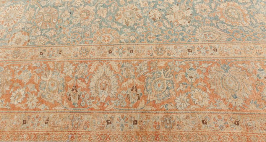 Authentic 19th Century Persian Tabriz Botanic Orange Grey-Blue Handmade Carpet BB7215