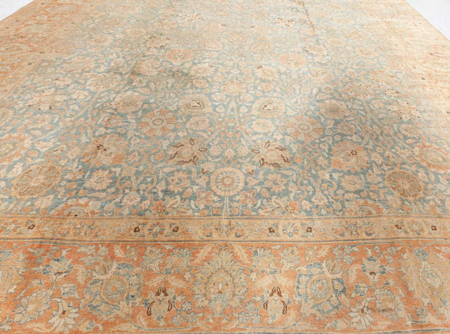 Authentic 19th Century Persian Tabriz Botanic Orange Grey-Blue Handmade Carpet BB7215