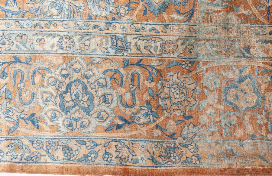 Fine Antique Persian Kirman Brown, Blue Handmade Wool Carpet BB7242