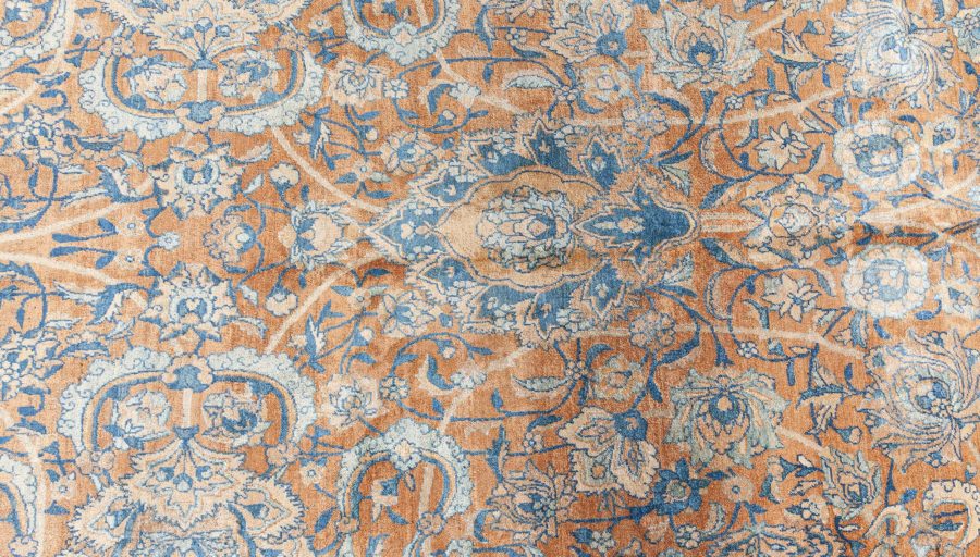 Fine Antique Persian Kirman Brown, Blue Handmade Wool Carpet BB7242