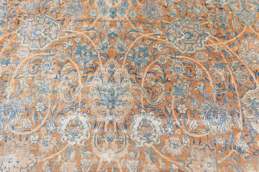 Fine Antique Persian Kirman Brown, Blue Handmade Wool Carpet BB7242