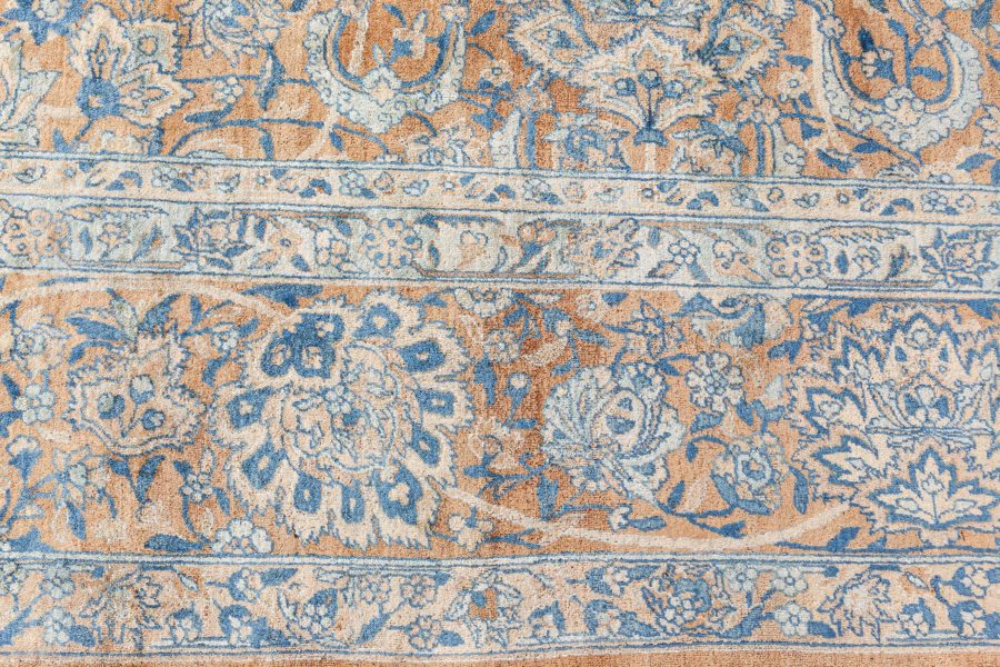 Fine Antique Persian Kirman Brown, Blue Handmade Wool Carpet BB7242