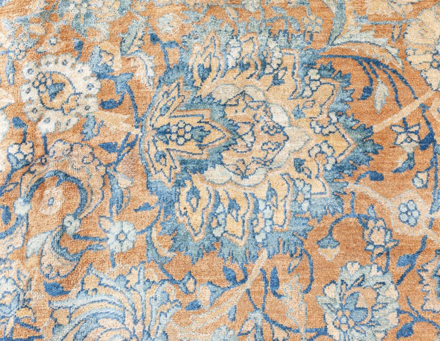 Fine Antique Persian Kirman Brown, Blue Handmade Wool Carpet BB7242