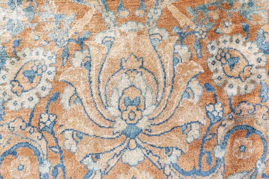 Fine Antique Persian Kirman Brown, Blue Handmade Wool Carpet BB7242