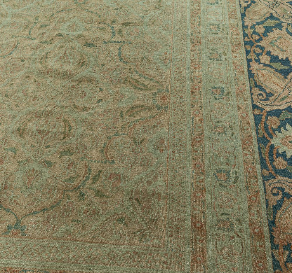 Authentic Persian Meshad Botanic Green Handmade Wool Rug BB7323