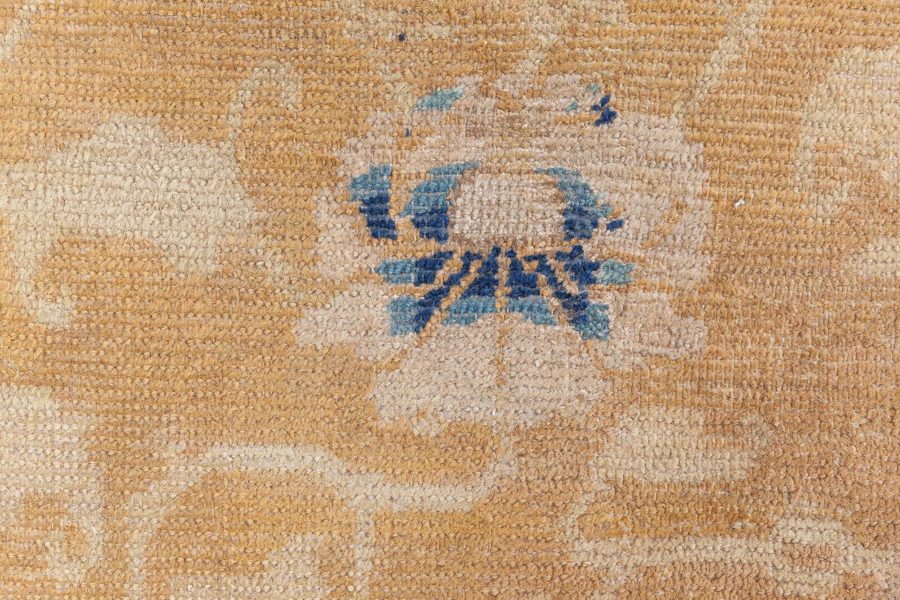 Large Authentic 19th Century Chinese Gold Beige, Indigo Blue Handmade Carpet BB8488