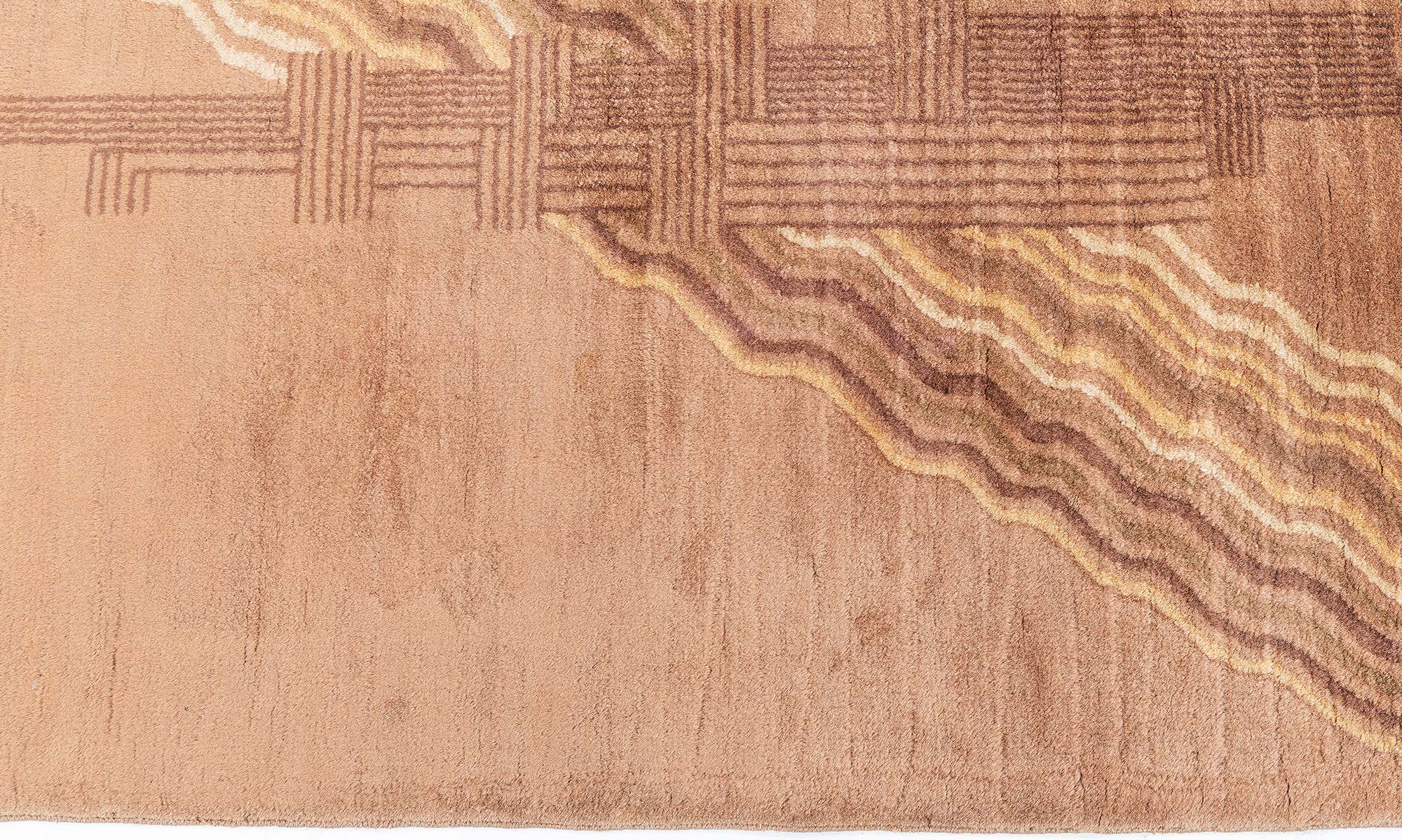Vintage Chinese Art Deco Abstract Warm Tan Hand-Knotted Wool Rug BB8937 Vintage Chinese Art Deco Abstract Warm Tan Hand-Knotted Wool Rug BB8937