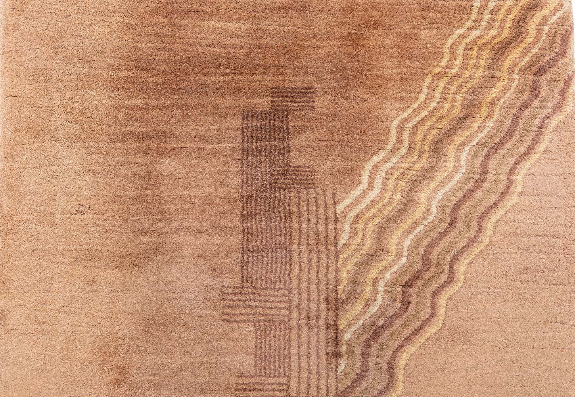 Vintage Chinese Art Deco Abstract Warm Tan Hand-Knotted Wool Rug BB8937 Vintage Chinese Art Deco Abstract Warm Tan Hand-Knotted Wool Rug BB8937