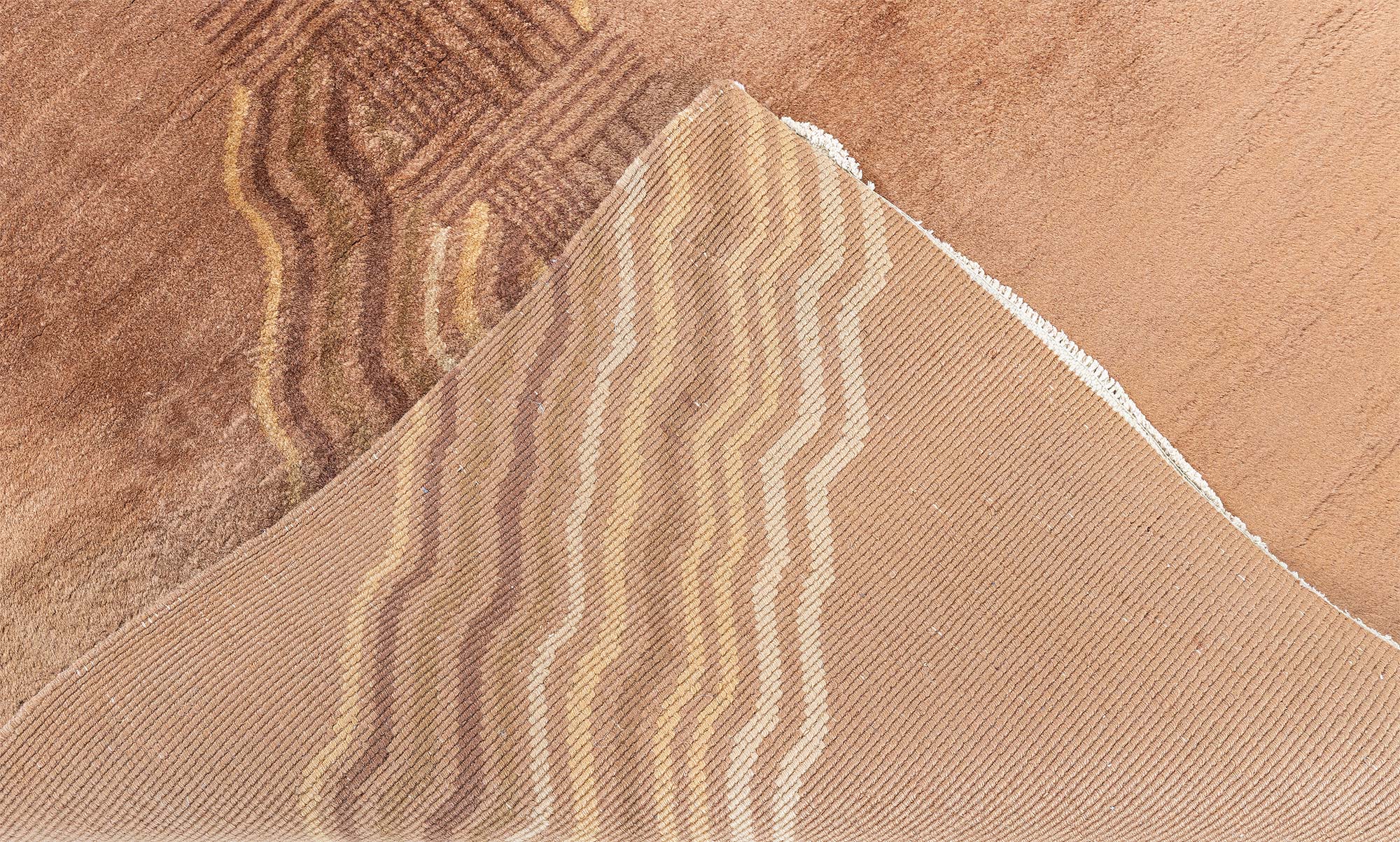 Vintage Chinese Art Deco Abstract Warm Tan Hand-Knotted Wool Rug BB8937 Vintage Chinese Art Deco Abstract Warm Tan Hand-Knotted Wool Rug BB8937