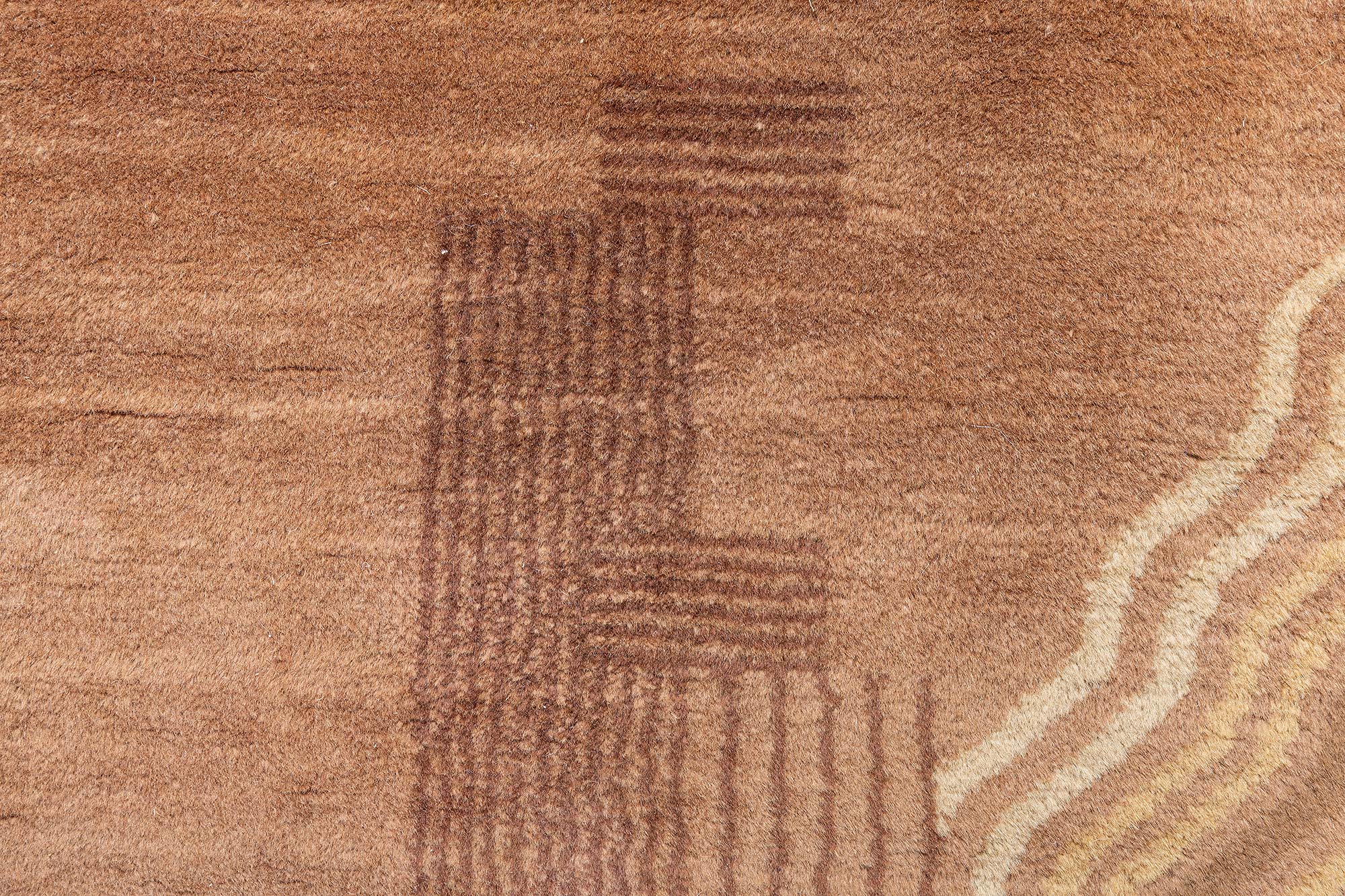 Vintage Chinese Art Deco Abstract Warm Tan Hand-Knotted Wool Rug BB8937 Vintage Chinese Art Deco Abstract Warm Tan Hand-Knotted Wool Rug BB8937