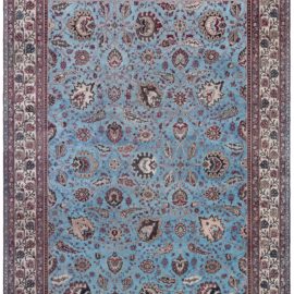 Antique Amritsar Indian Allover Floral Cream Hand-Knotted Wool Rug BB6792