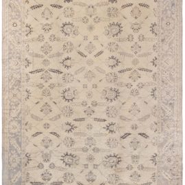 Oushak Turkish Antique Floral Allover Soft Beige Hand-Knotted Wool Rug – Circa 1920 BB6681