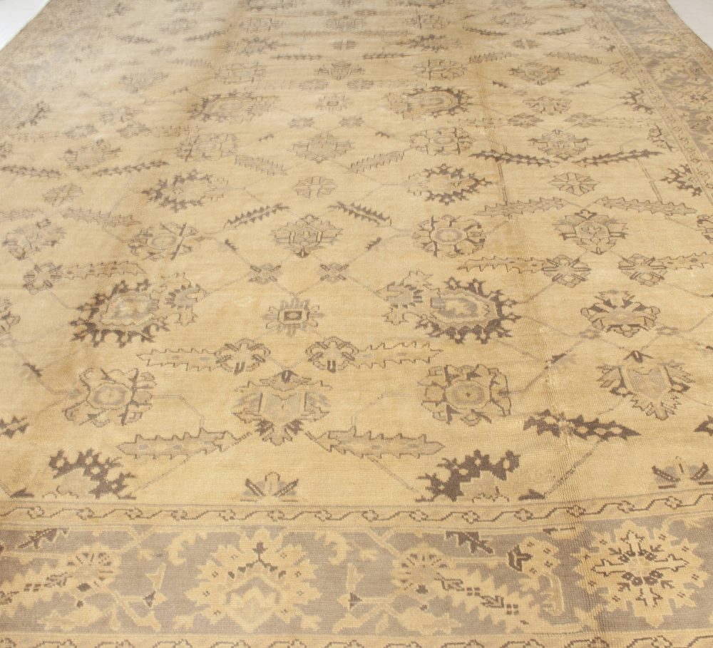 Antique Turkish Oushak Camel and Taupe Handwoven Wool Carpet BB6681