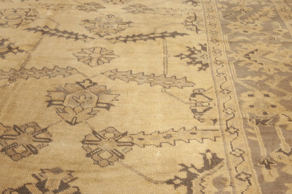 Antique Turkish Oushak Camel and Taupe Handwoven Wool Carpet BB6681