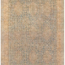 Antique Kirman Persian Allover Floral, Oversized Warm Tan Hand-Knotted Wool Rug – Circa 1920 BB6853