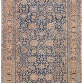 Sultanabad Persian Antique Allover Floral Cream Beige Hand-Knotted Wool Rug – Circa 1880 BB6752